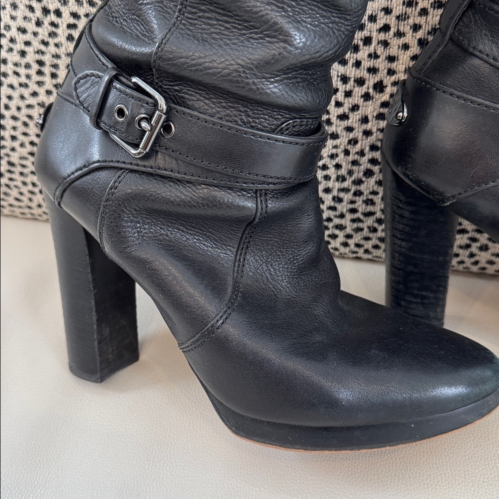 Coach Angelina Black Leather Heeled Boots - Picture 5 of 13